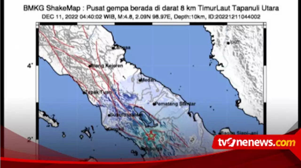 Gempa Hari Ini, Magnitudo 4,8 Guncang Kabupaten Tapanuli Utara