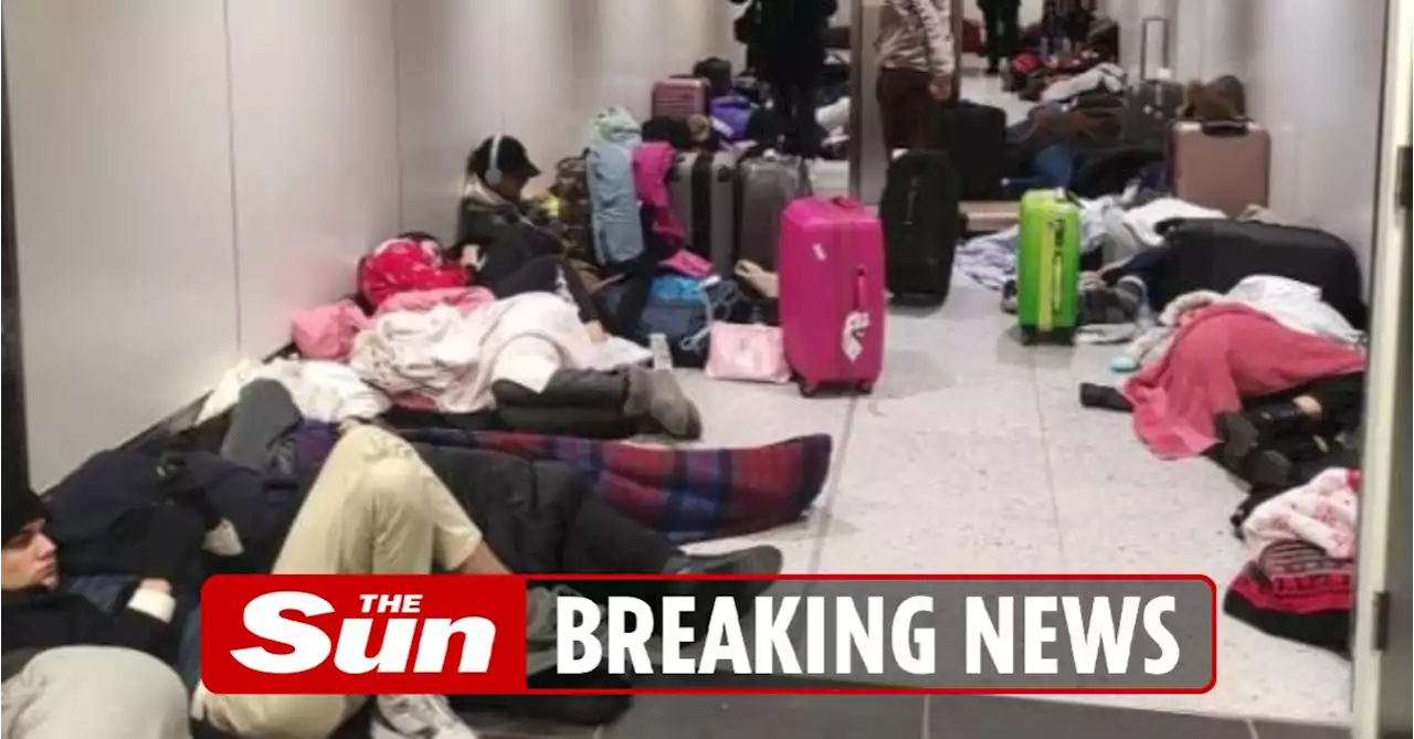 Travel chaos as UK airports cancel flights & Brits sleep on floors due to snow