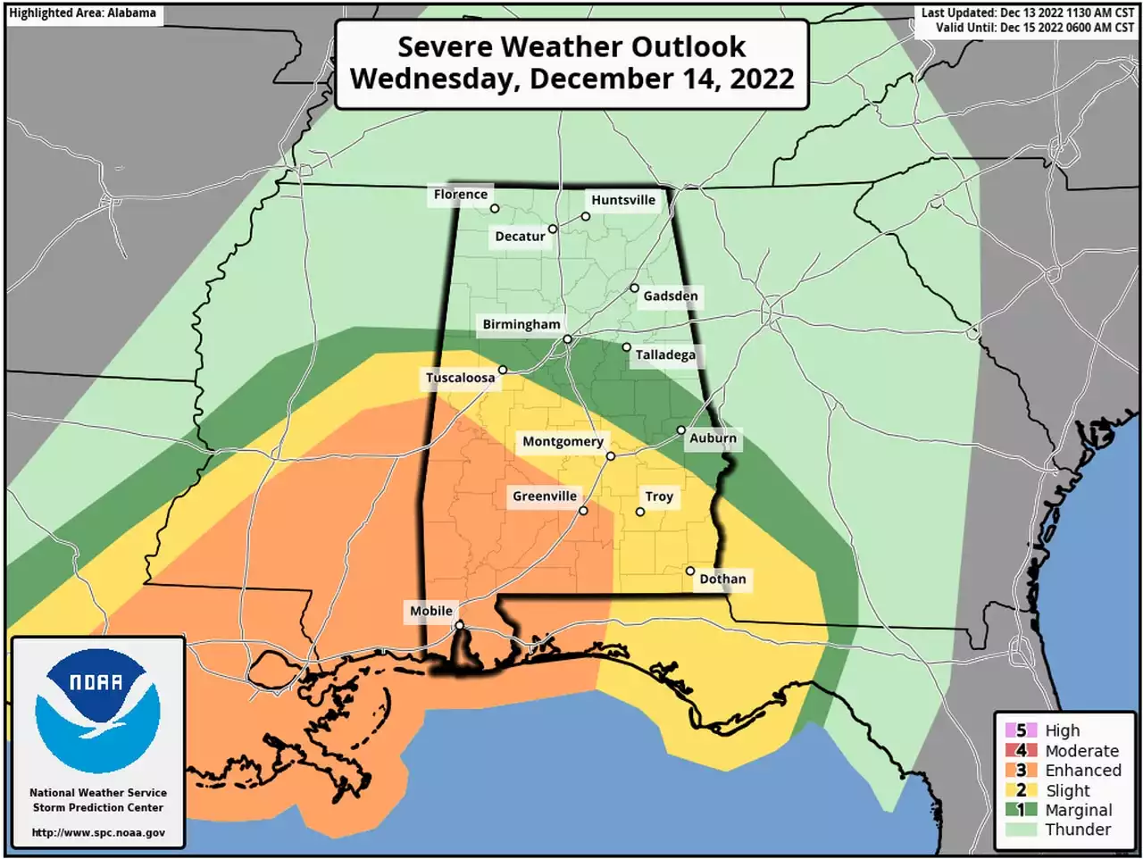 Severe weather risk increases for Alabama on Wednesday