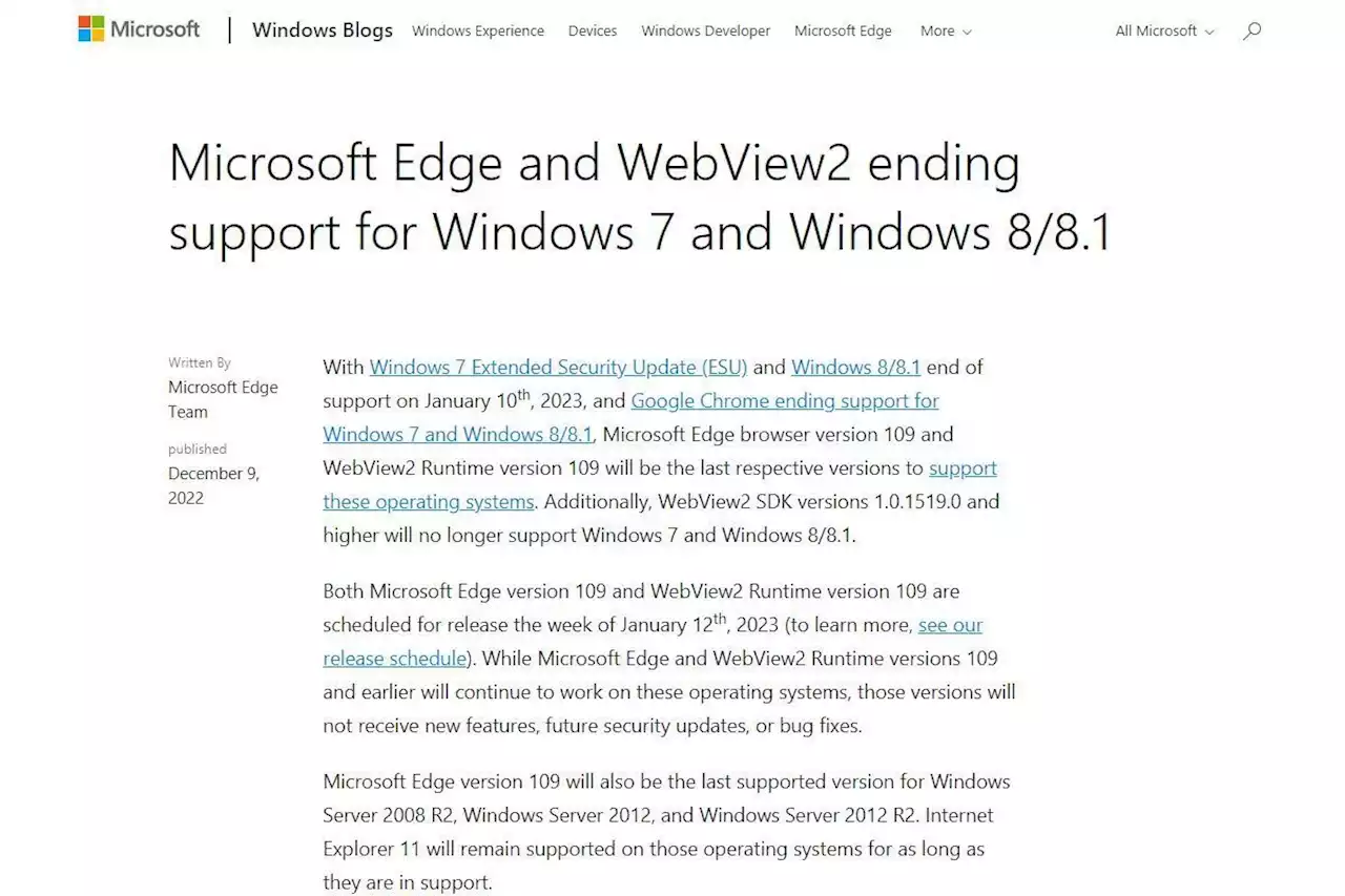 Microsoft Edge、Windows 7とWindows 8.1/8のサポート終了へ - トピックス｜Infoseekニュース