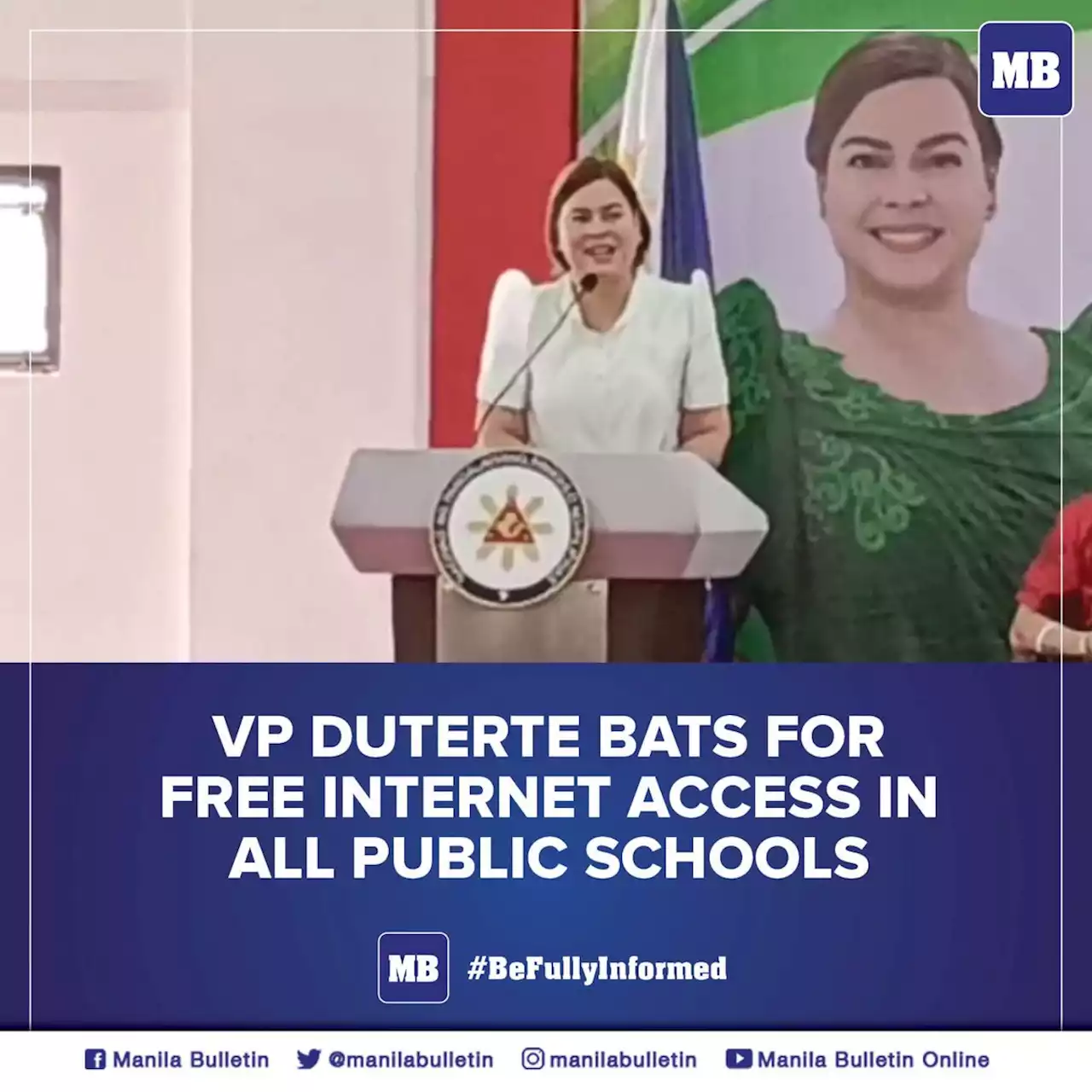 VP Duterte bats for free internet access in all public schools; San Juan City cited