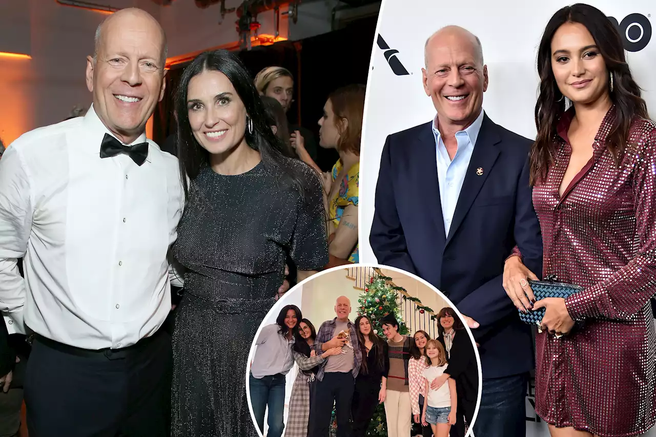 Demi Moore and ex Bruce Willis pose with his wife, kids in holiday photo