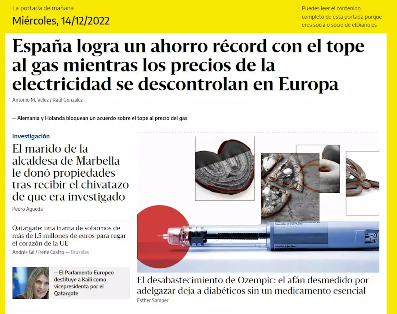 La portada del 14 de diciembre de 2022 - elDiario.es