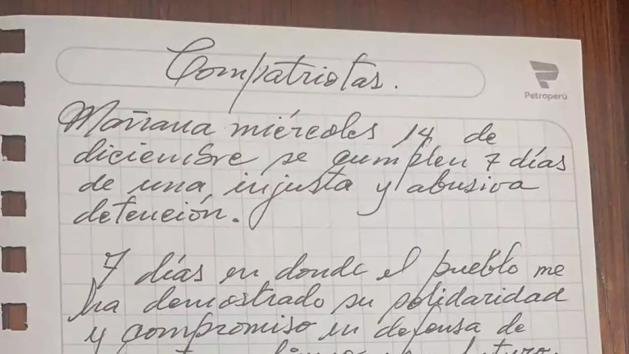 “Mañana saldré en libertad”, adelanta Pedro Castillo; emite carta vía redes sociales