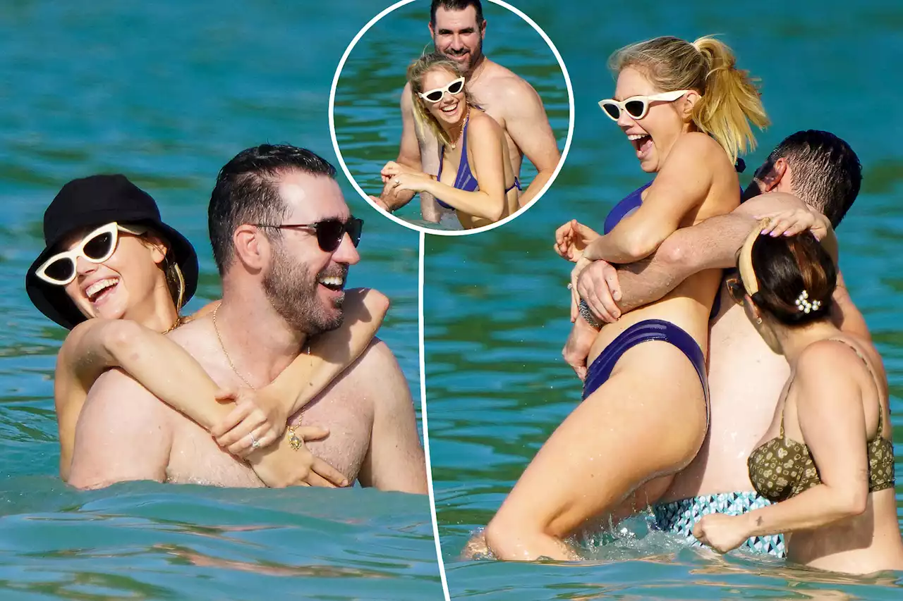 Kate Upton splashes around in blue bikini with Justin Verlander after $86 million Mets signing