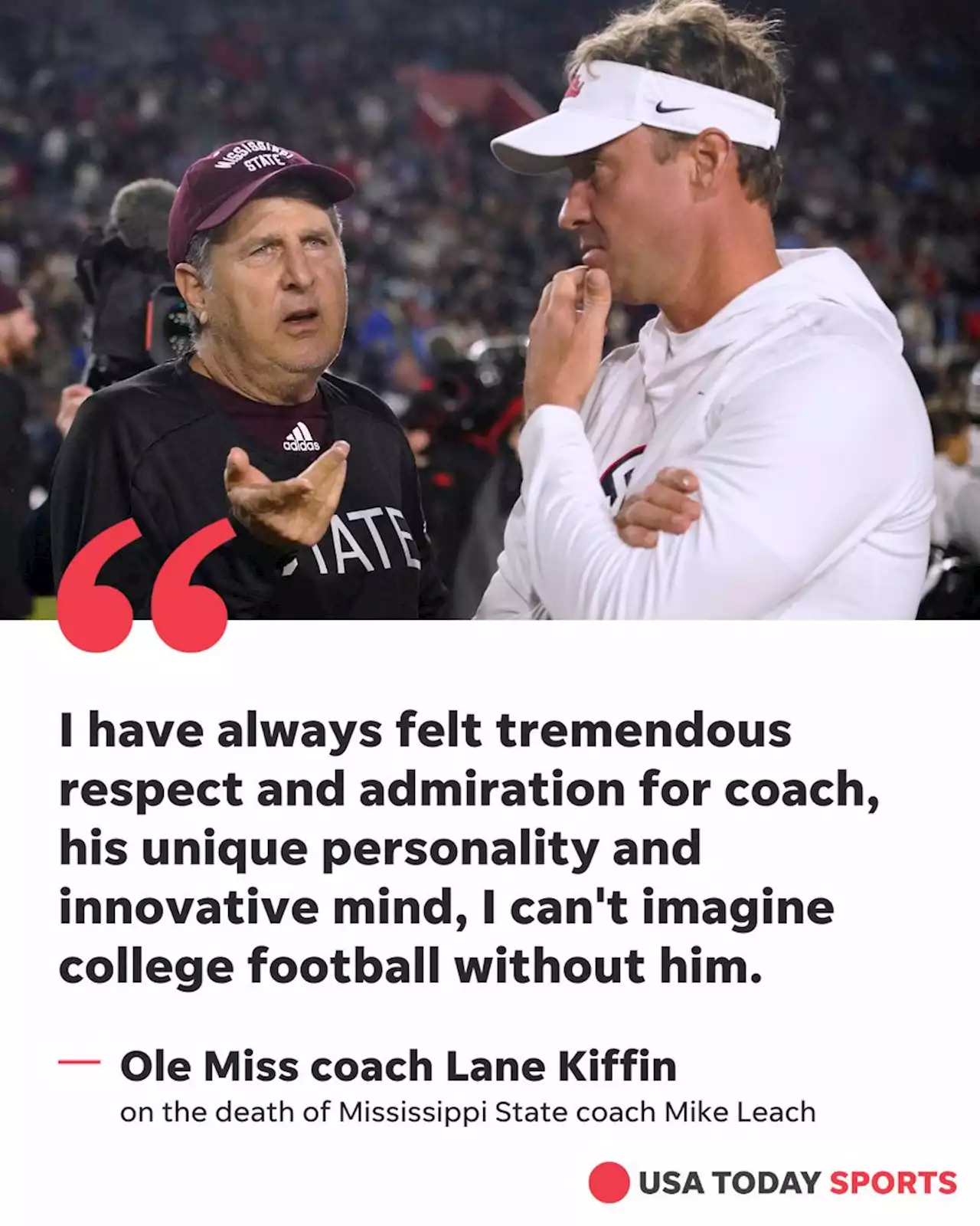 Ole Miss' Lane Kiffin on death of Mike Leach: 'Can't imagine college football without him'