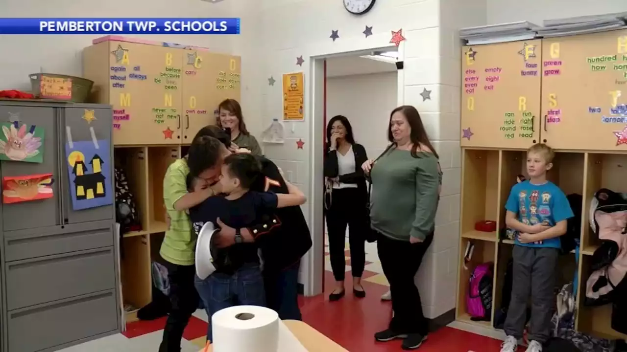 Home for the holidays: Marine surprises niece, nephews at New Jersey school