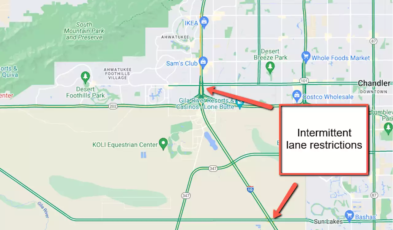 Intermittent lane restrictions planned along Interstate 10 south of Phoenix/Chandler Dec. 4-23