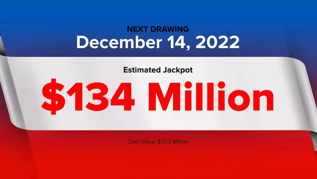 Powerball winning numbers for Wednesday, Dec. 14, 2022; jackpot $134 million