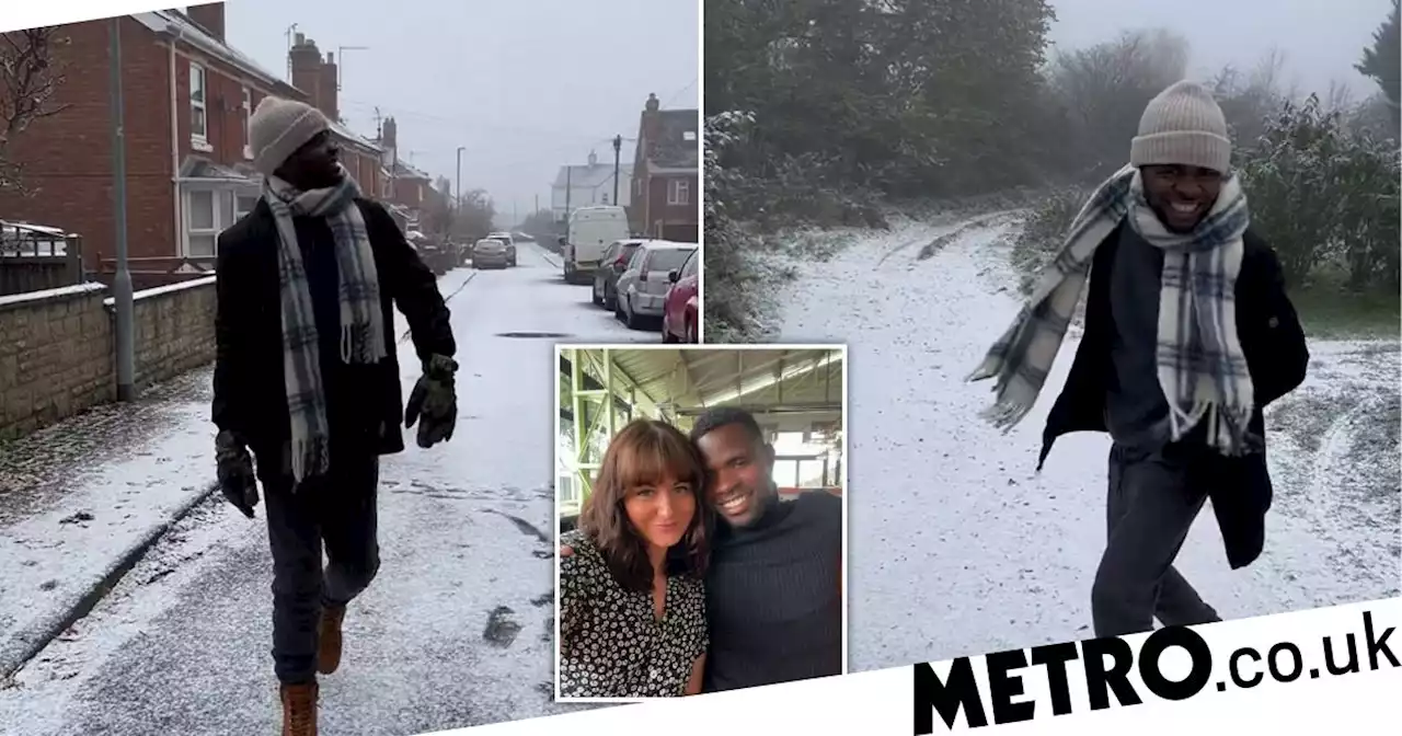 Zimbabwean man sees snow for the first time since joining wife in UK