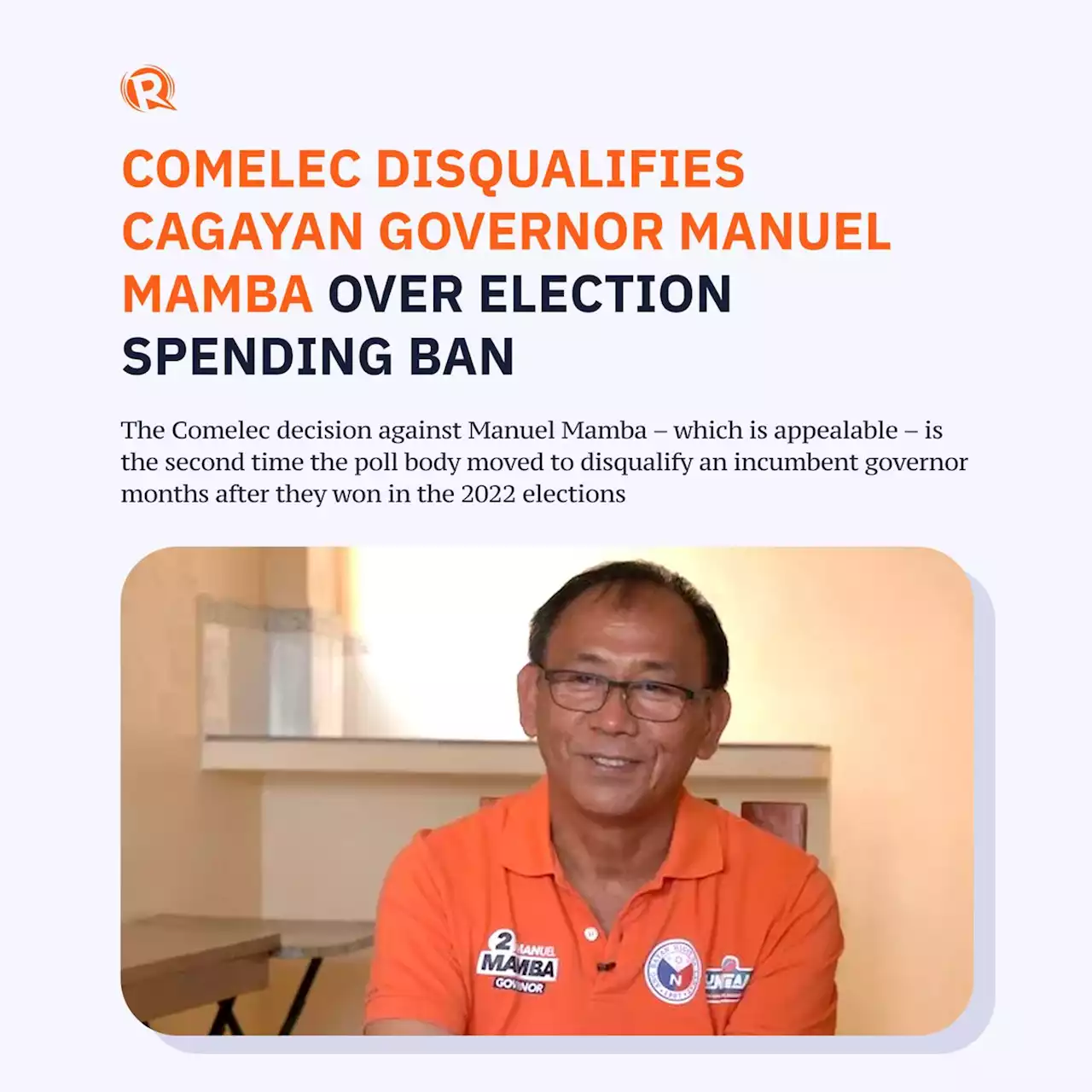 Comelec disqualifies Cagayan Governor Mamba over election spending ban