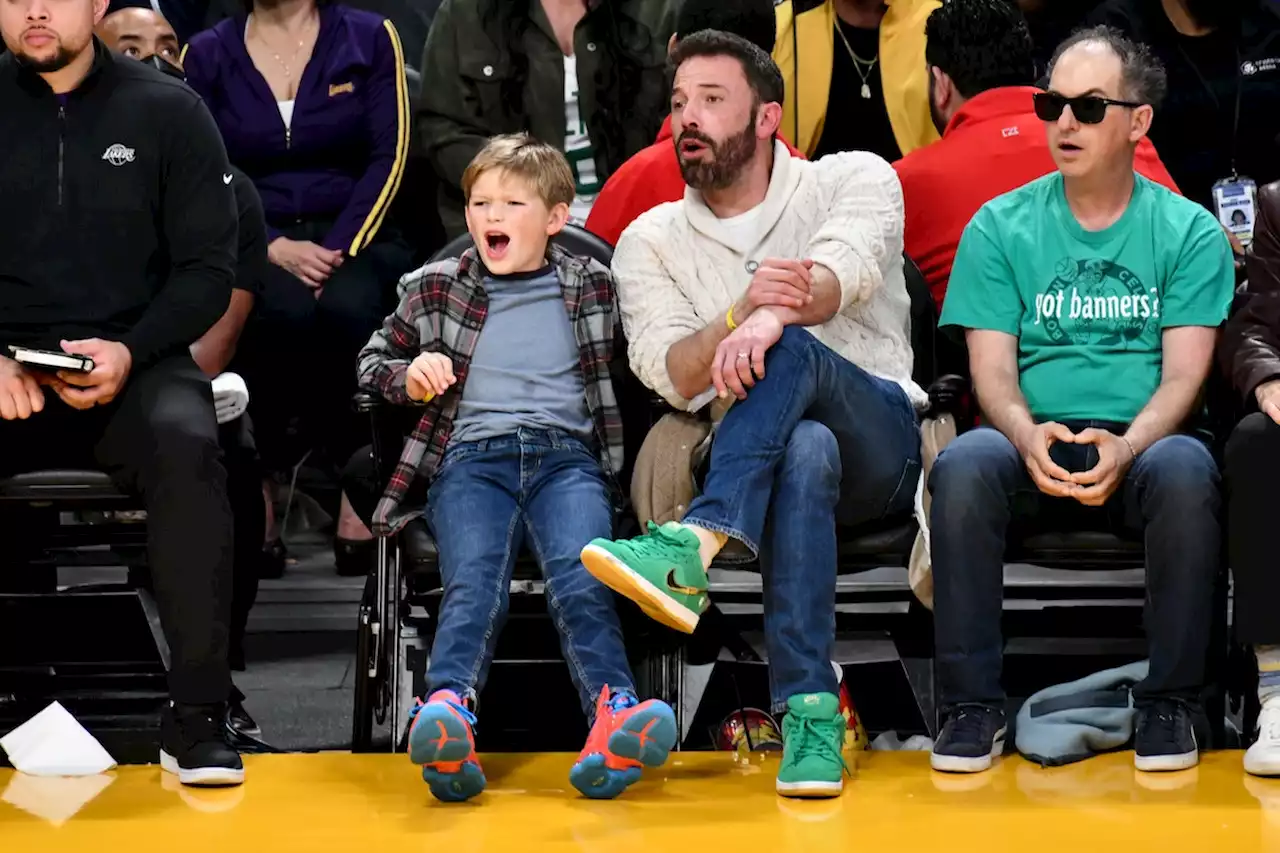 Ben Affleck Sits Courtside With Son Samuel At Celtics vs. Lakers Game