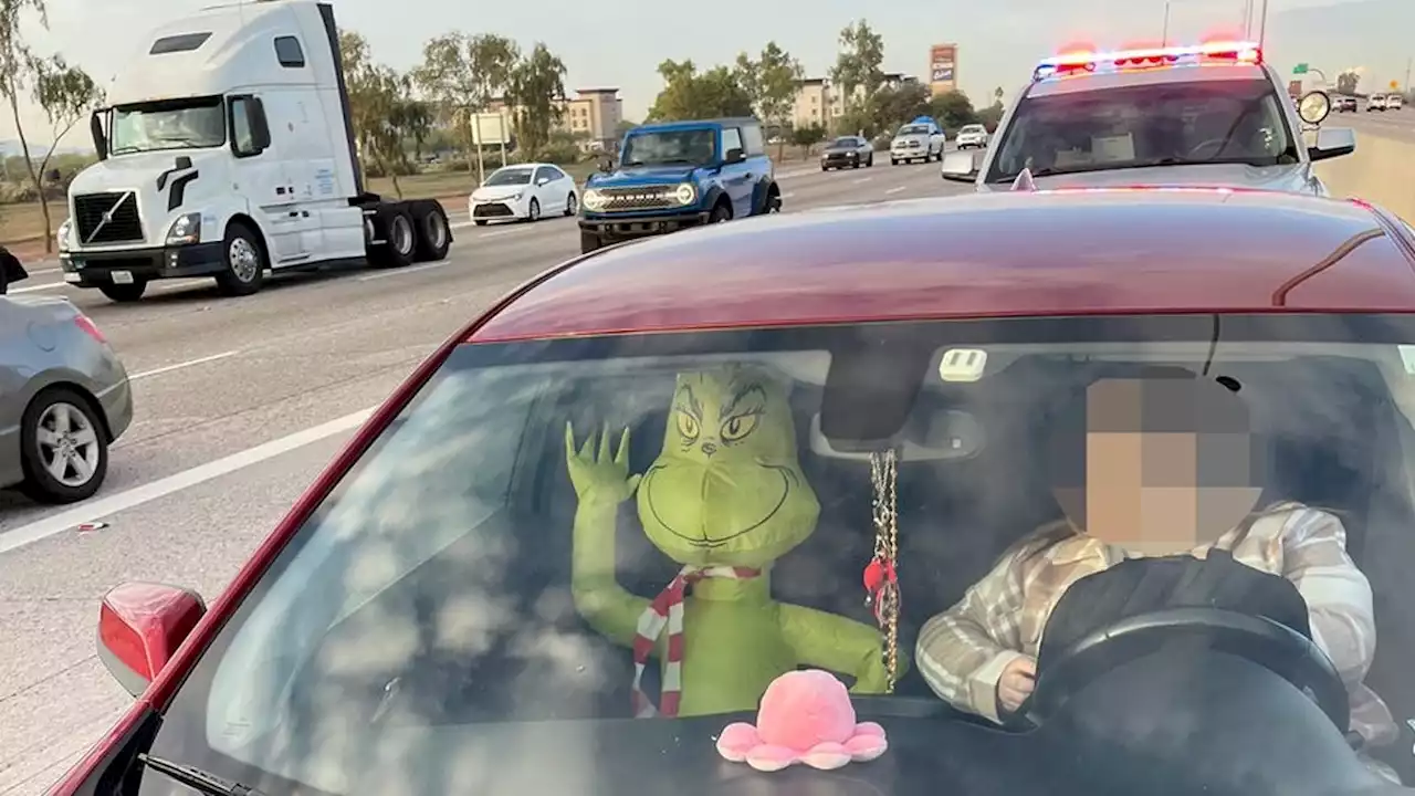 Driver cited for using HOV lane with an inflatable Grinch dummy in passenger seat