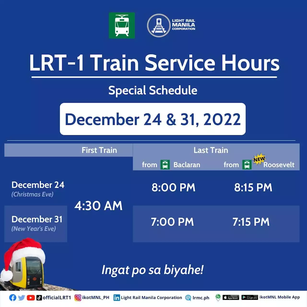 LRT1 operator announces special train sched for Christmas Eve, New Year’s Eve