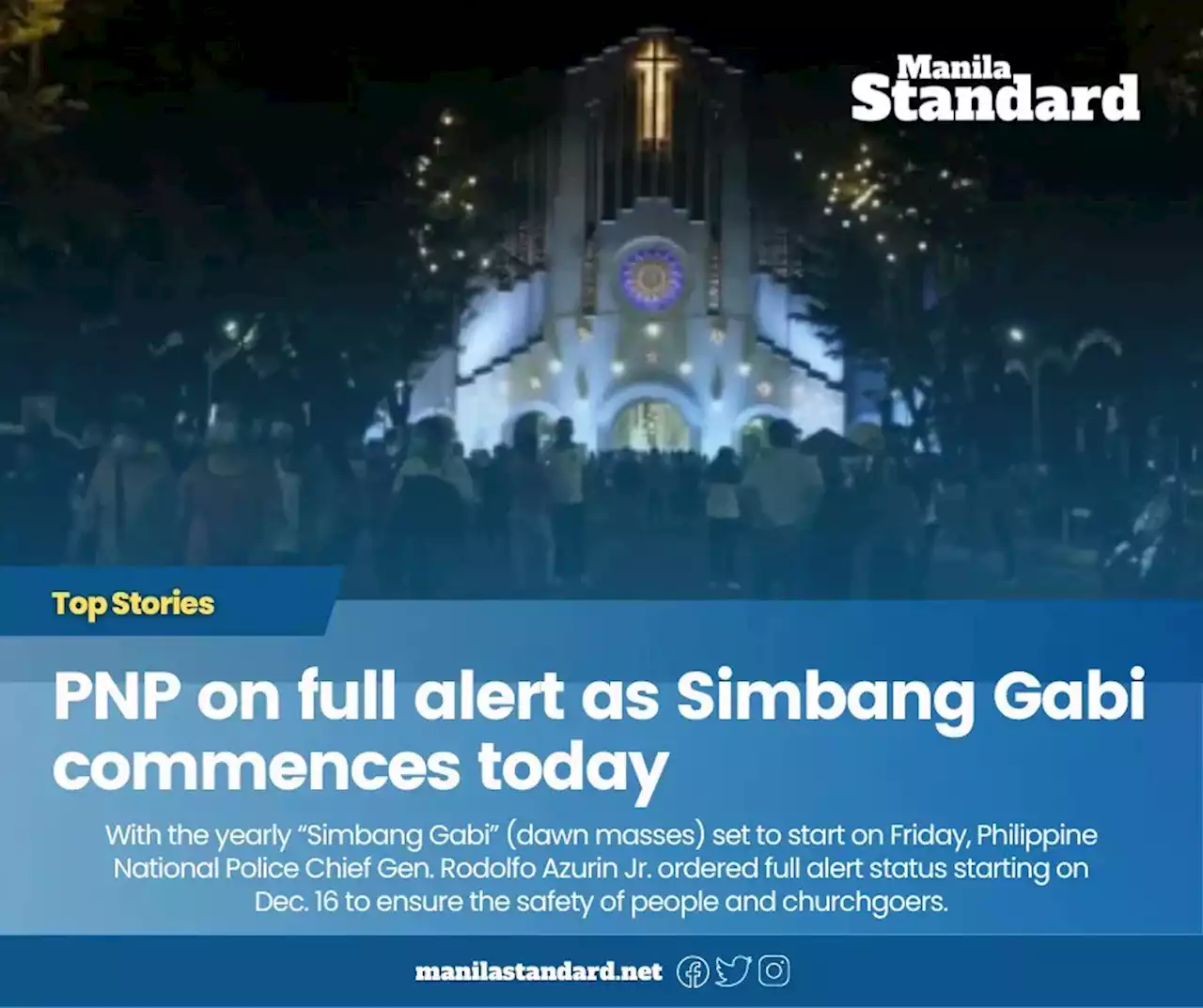 PNP on full alert as Simbang Gabi commences today