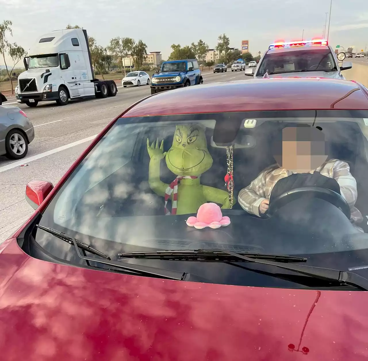 Inflatable Grinch didn’t pass muster as high-occupancy lane passenger