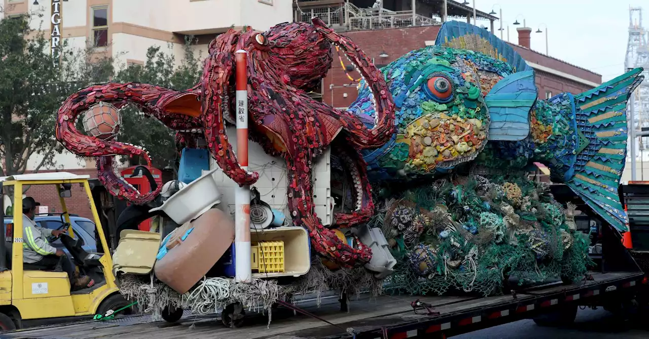 Sculptures made of beach debris highlight pollution problem