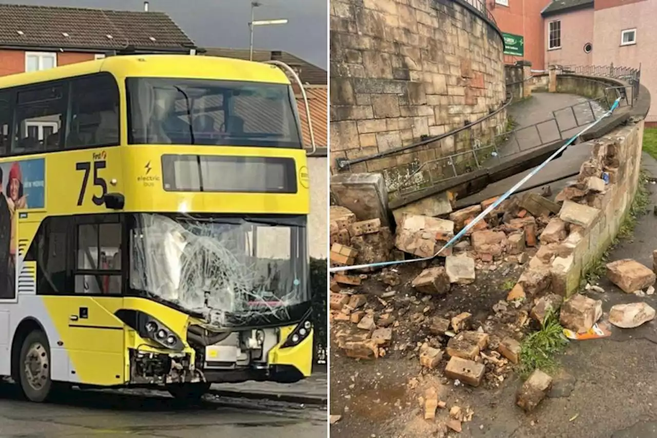 Pictures show damage after bus 'slid into wall'