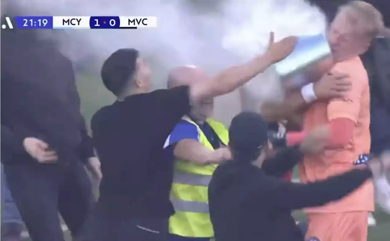 Ex-Spurs man hit with a bin as Melbourne Derby turns ugly with fans storming pitch