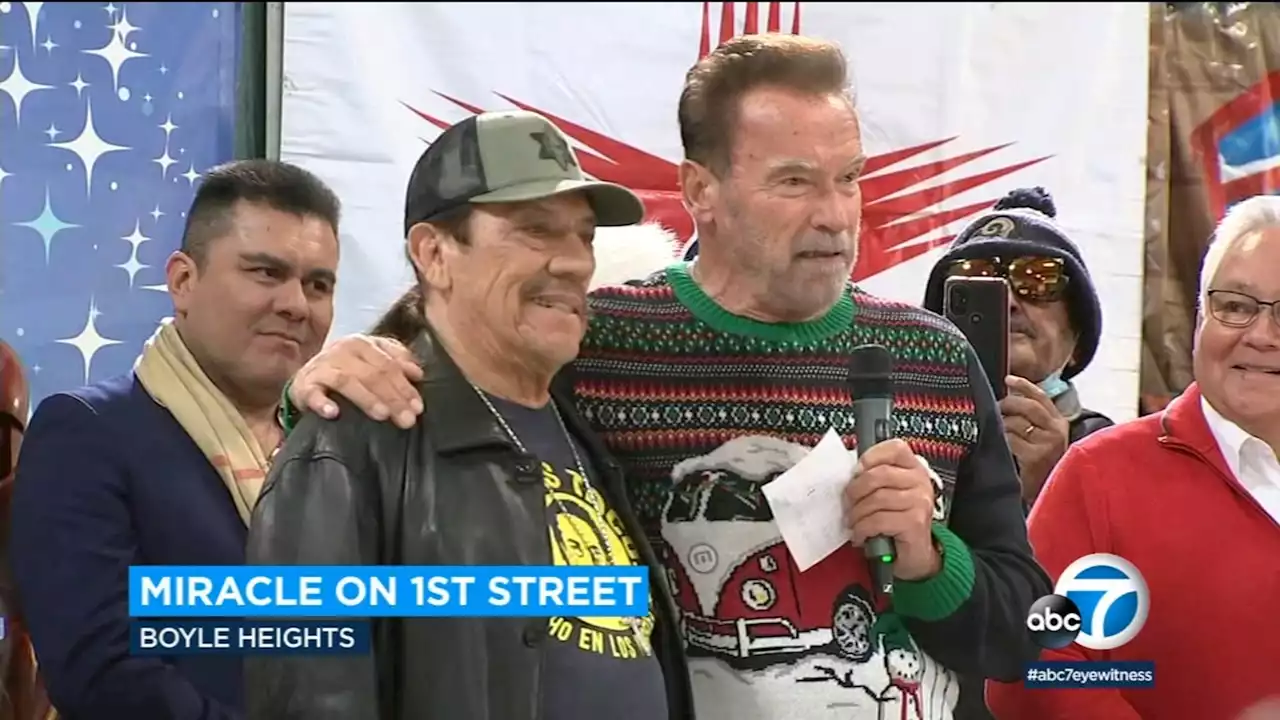 Danny Trejo, Arnold Schwarzenegger help give away toys in massive Boyle Heights event