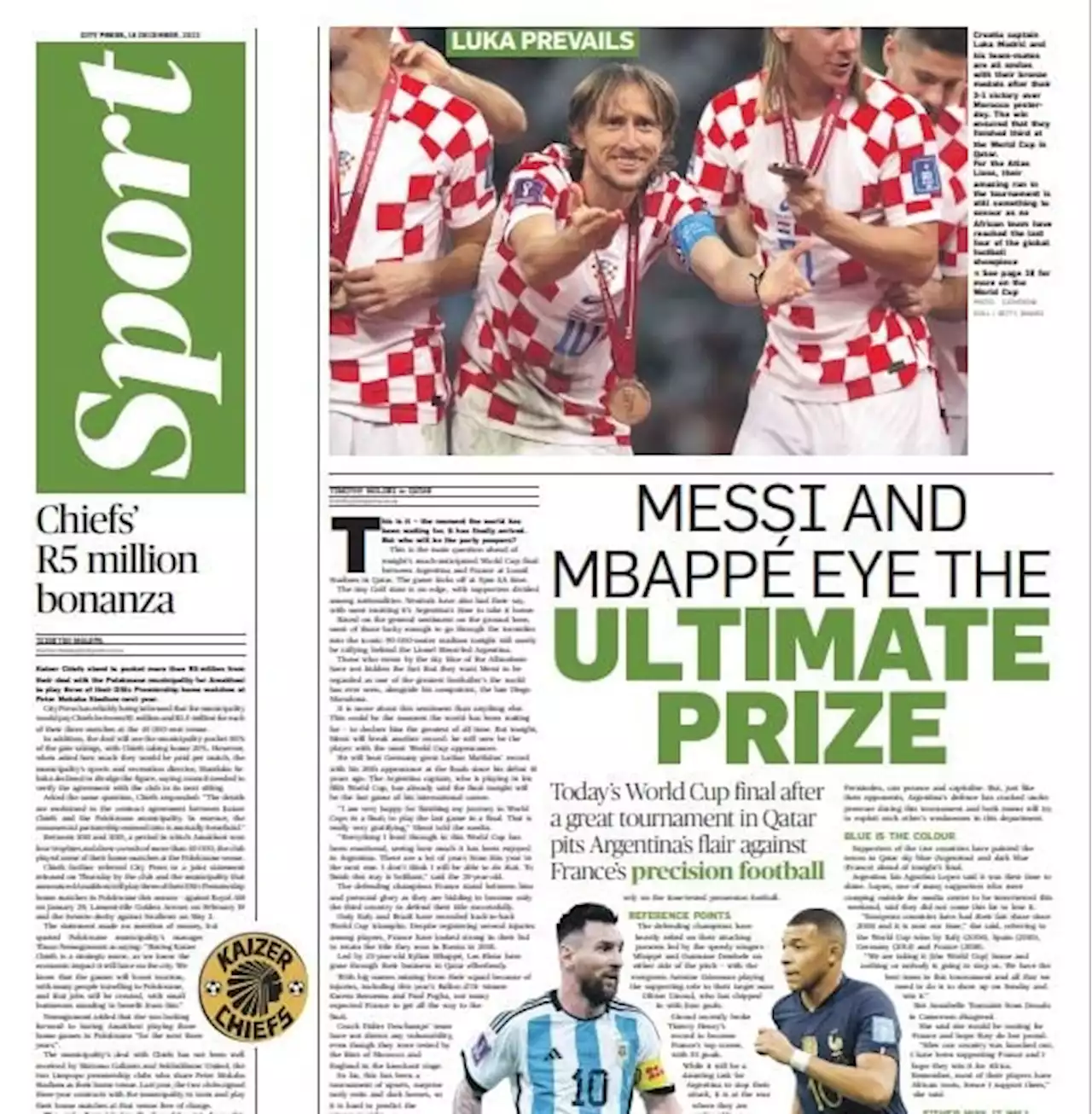 What’s in City Press Sport: Chiefs’ R5 million bonanza | Messi and Mbappé eye the ultimate prize | City Press