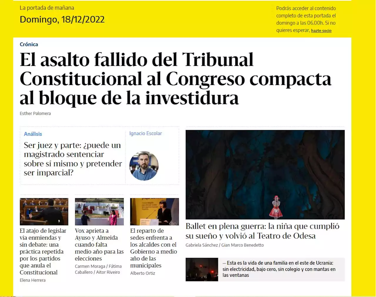 La portada del 18 de diciembre de 2022 - elDiario.es