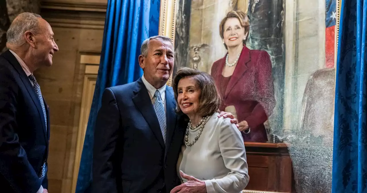 Former House Speaker John Boehner tears up at Pelosi portrait unveiling