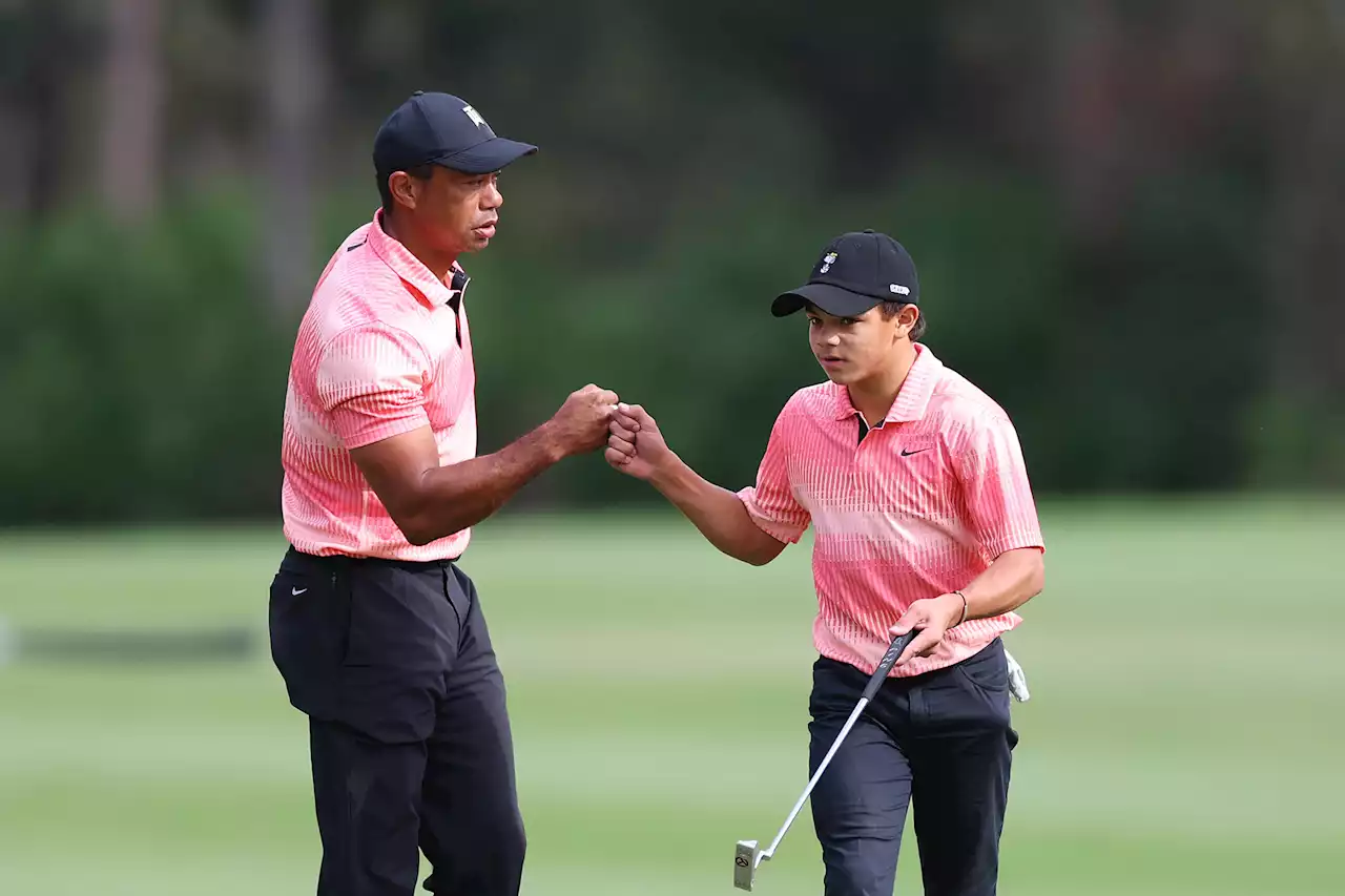 Tiger Woods, son Charlie battle injuries to stay just off lead at PNC Championship