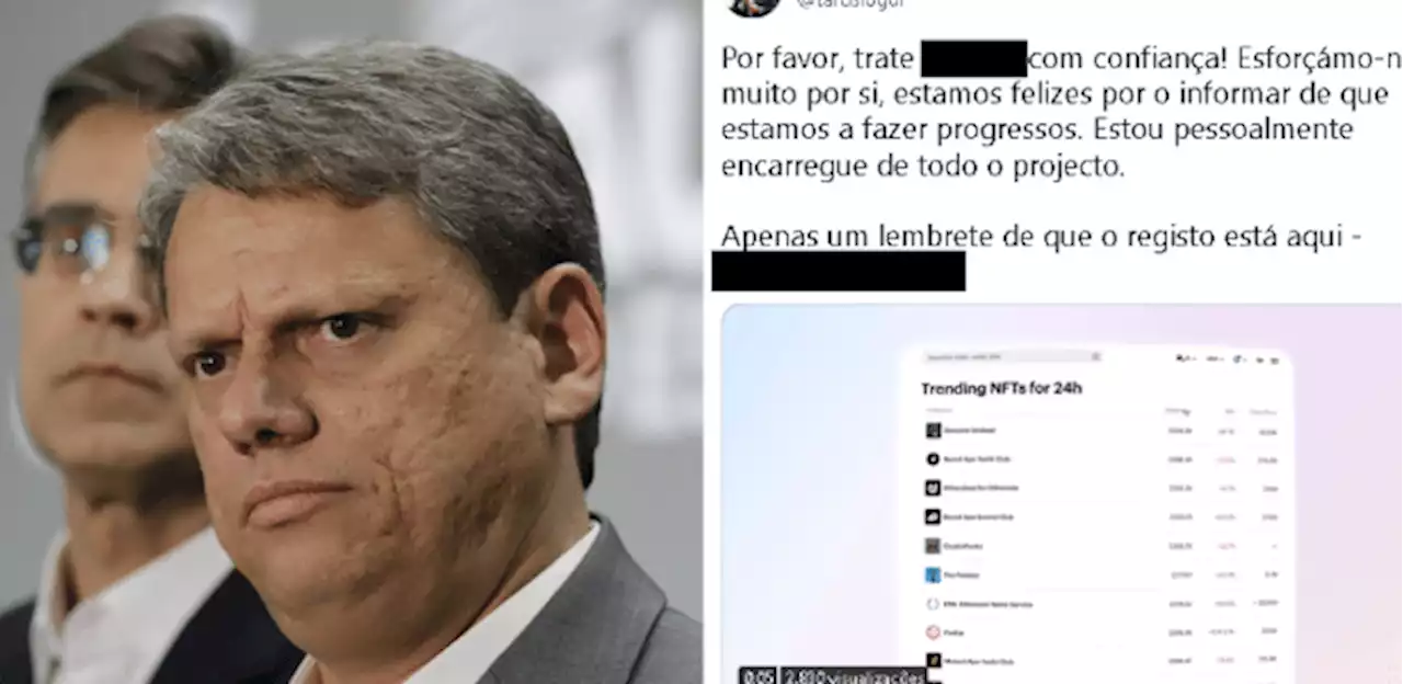 Governador eleito de SP, Tarcísio tem conta oficial hackeada no Twitter