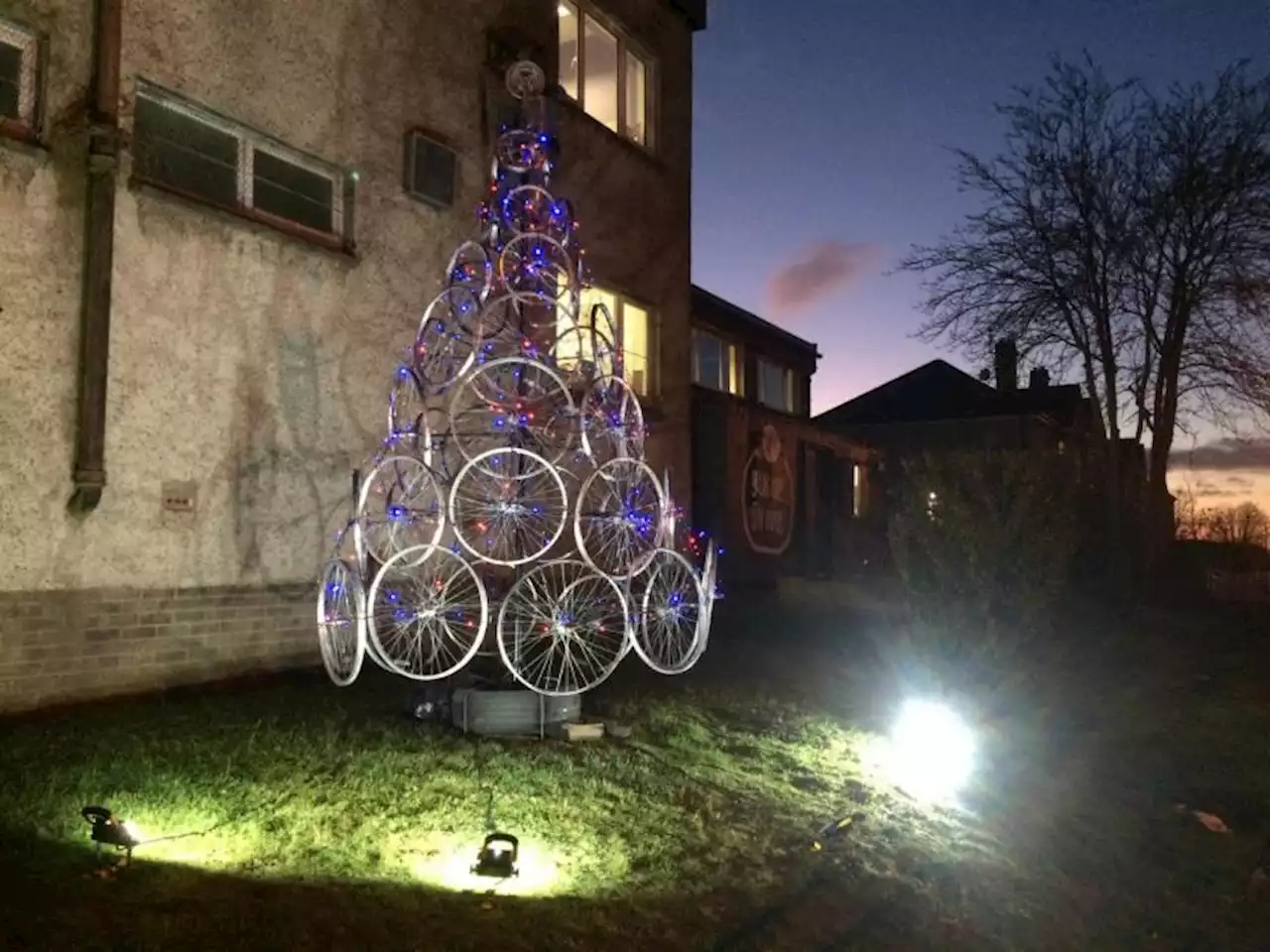 'Absolute belter': Glasgow parish unveils Christmas tree made of bike wheels