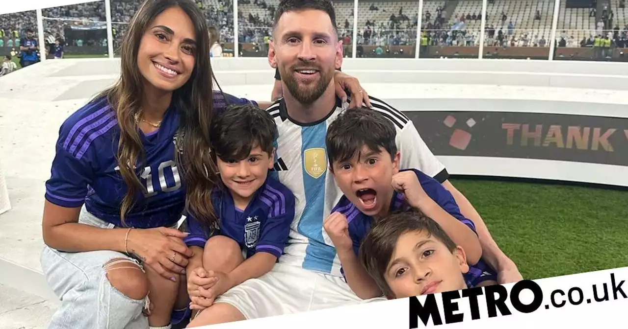 Lionel Messi and wife Antonela Roccuzzo celebrate World Cup win with sons