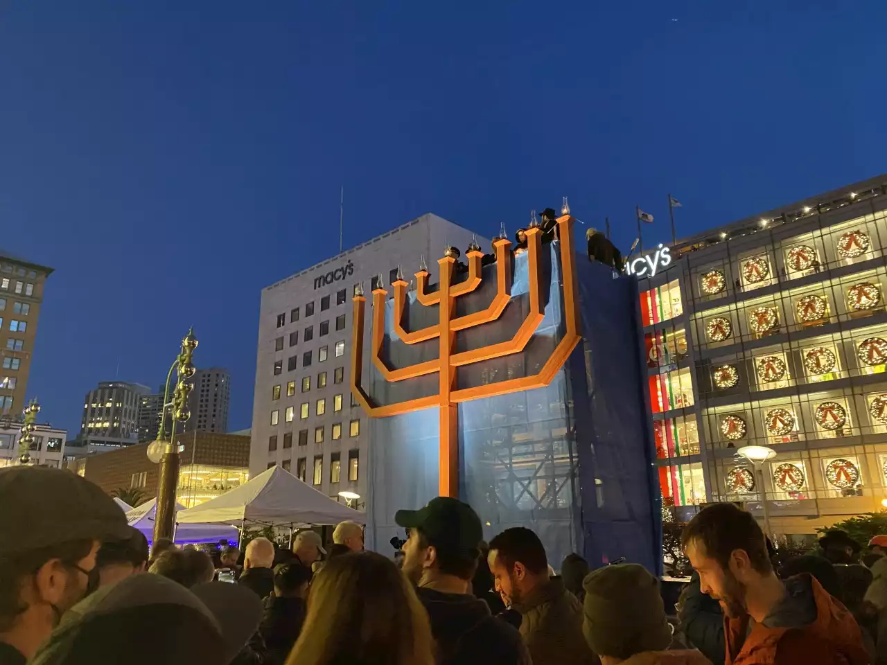 Hundreds Mark the Start of Hanukkah with SF Union Square Menorah Lighting