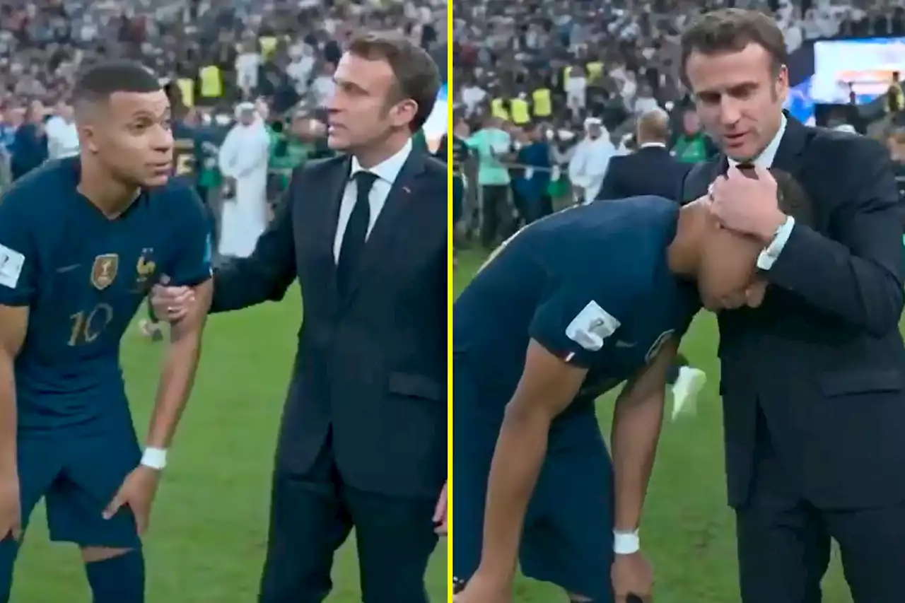 French president Emmanuel Macron consoles Mbappe after World Cup final woe