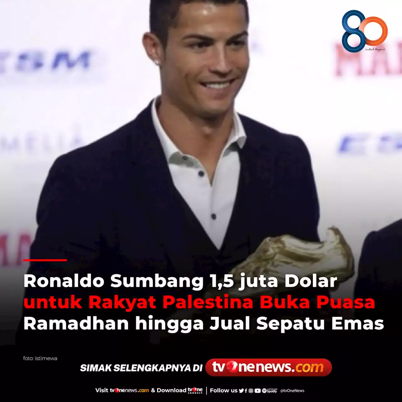 Ronaldo Sumbang 1,5 juta Dolar untuk Rakyat Palestina Buka Puasa Ramadhan hingga Jual Sepatu Emas