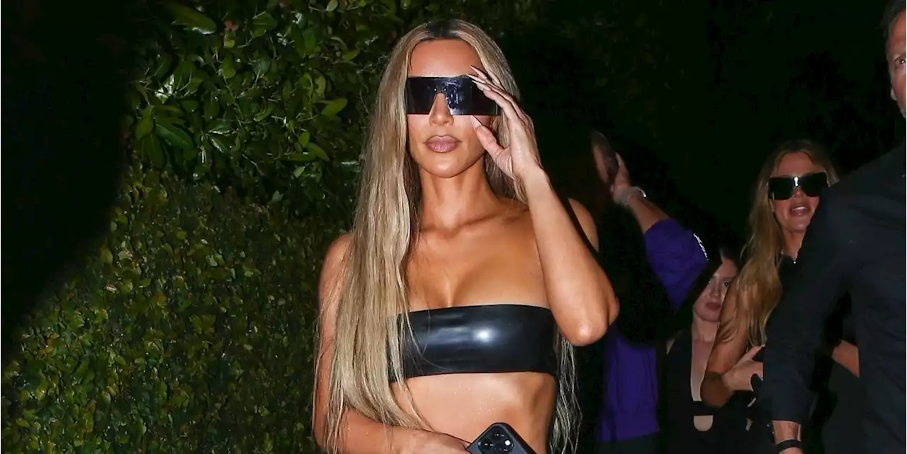 Kim Kardashian Arrives at Art Basel in the Tiniest Latex Bandeau Top