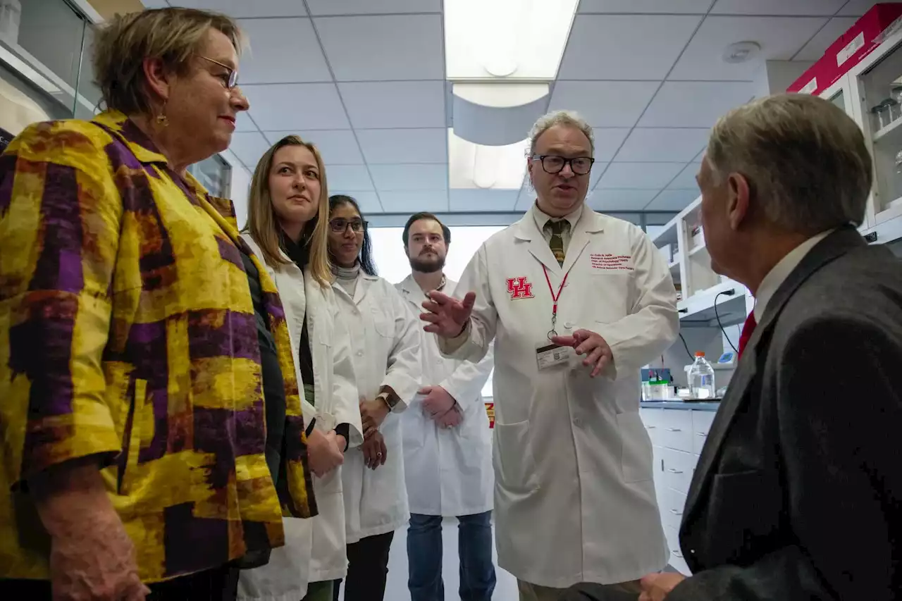 Texas Gov. Greg Abbott on Thursday visited with researchers at the University of Houston to talk about their work on a fentanyl vaccine