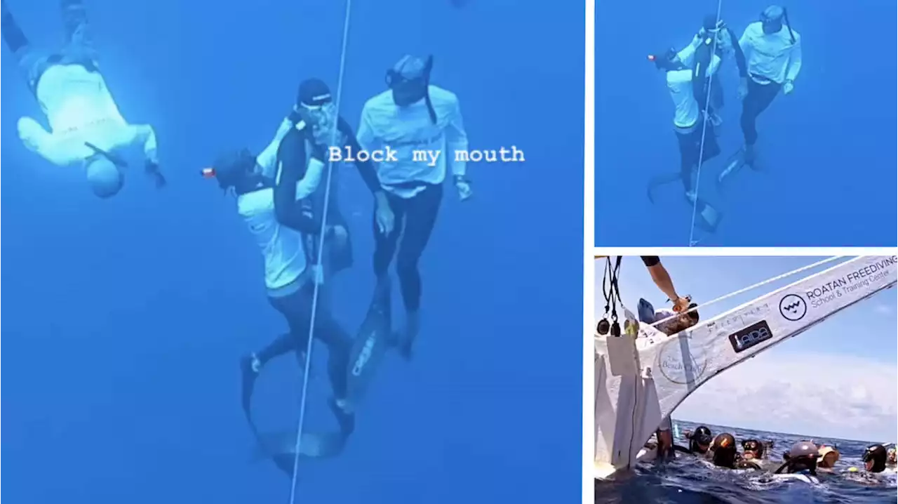 Incredible moment free-diver saved from blacking out 410ft underwater while attempting world record