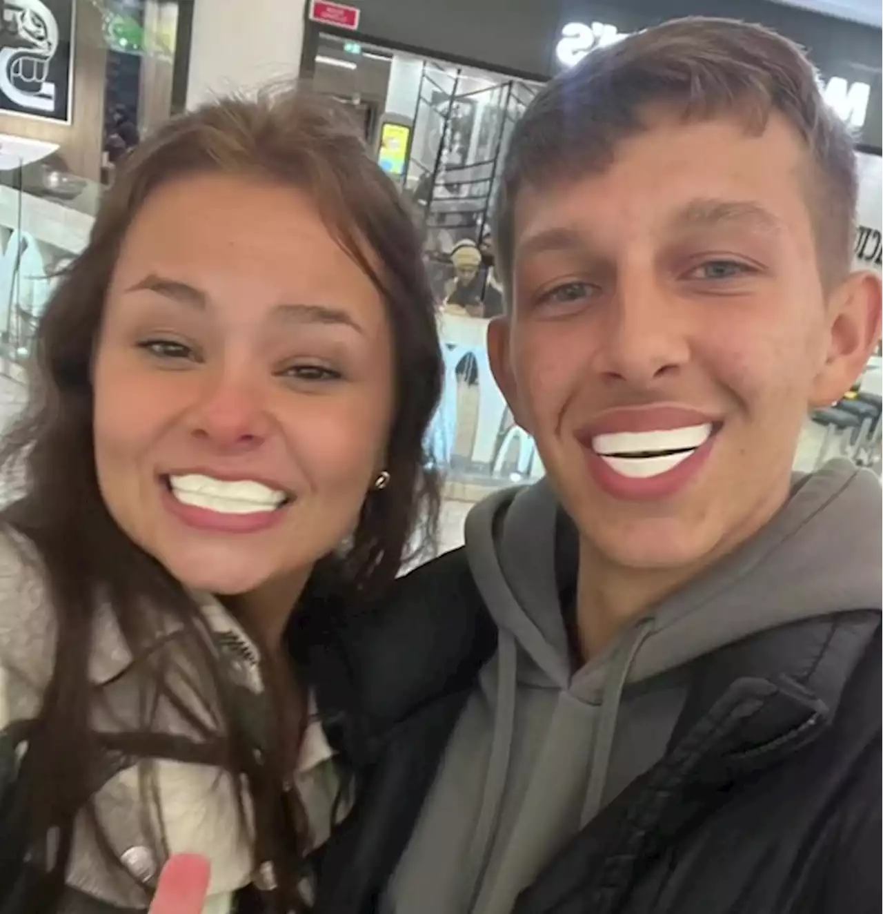 Man and his pal show off their Turkey teeth, but it's not quite as it seems