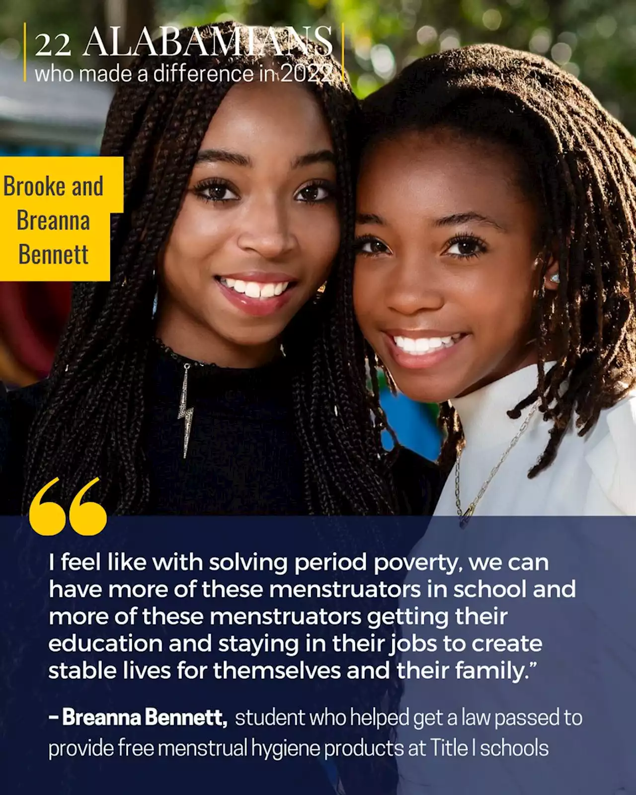 Montgomery twins Brooke and Breanna Bennett push to end period poverty