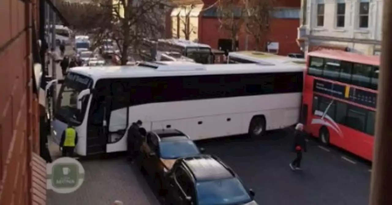 One person hospitalised after bus crash in city centre