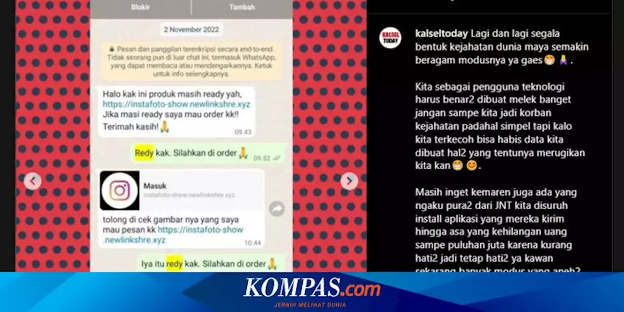 Awas, Penipuan Berkedok Pesan Barang via WA, Bisa Bajak Akun Media Sosial