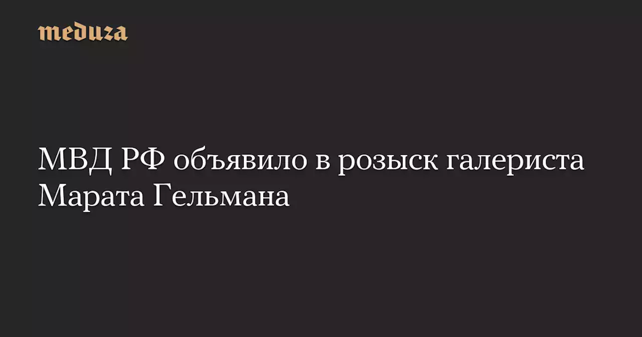 МВД РФ объявило в розыск галериста Марата Гельмана — Meduza