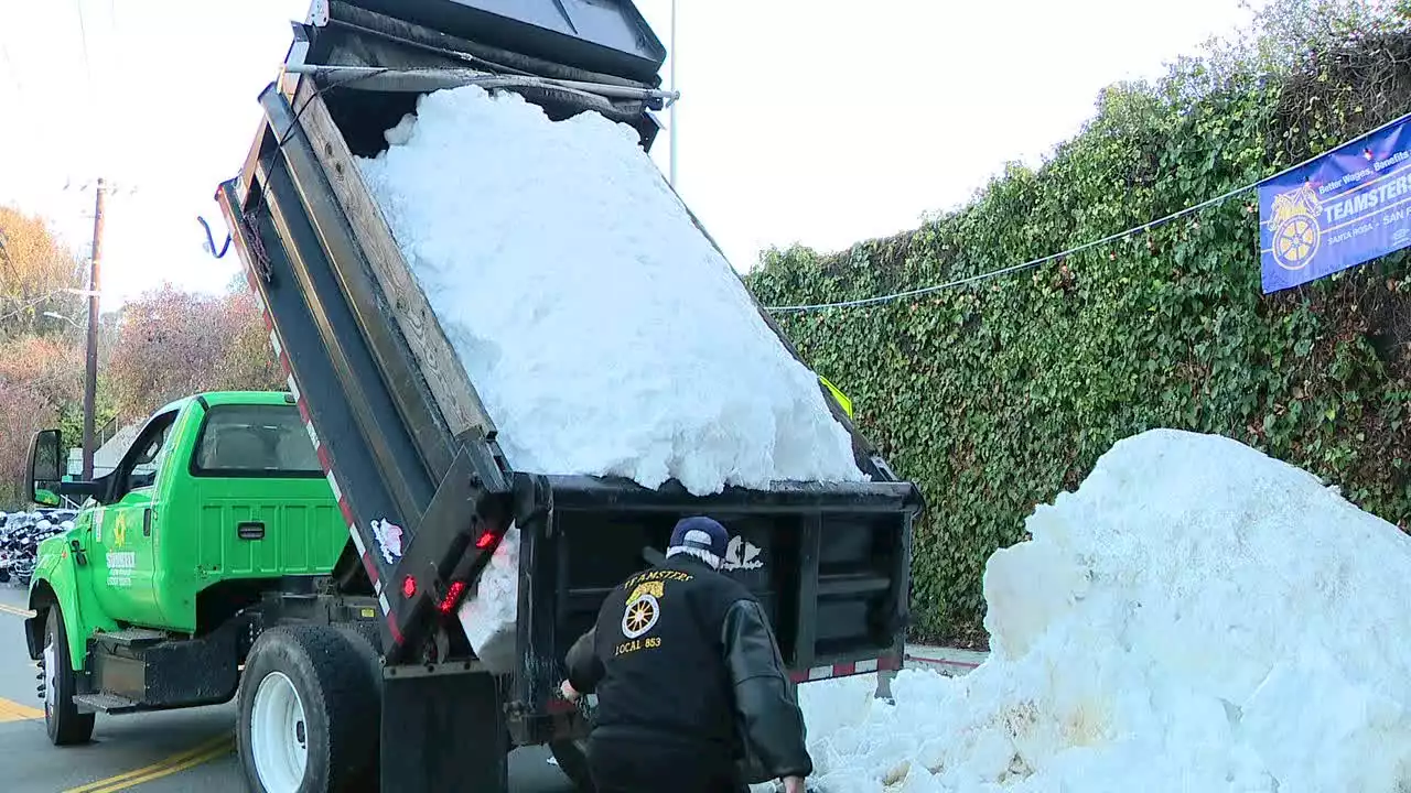 Real Sierra snow trucked to San Francisco for public winter wonderland