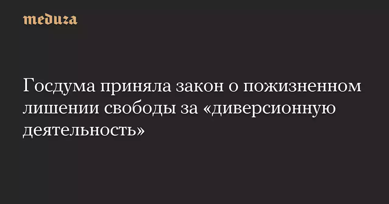 Госдума приняла закон о пожизненном лишении свободы за «диверсионную деятельность» — Meduza