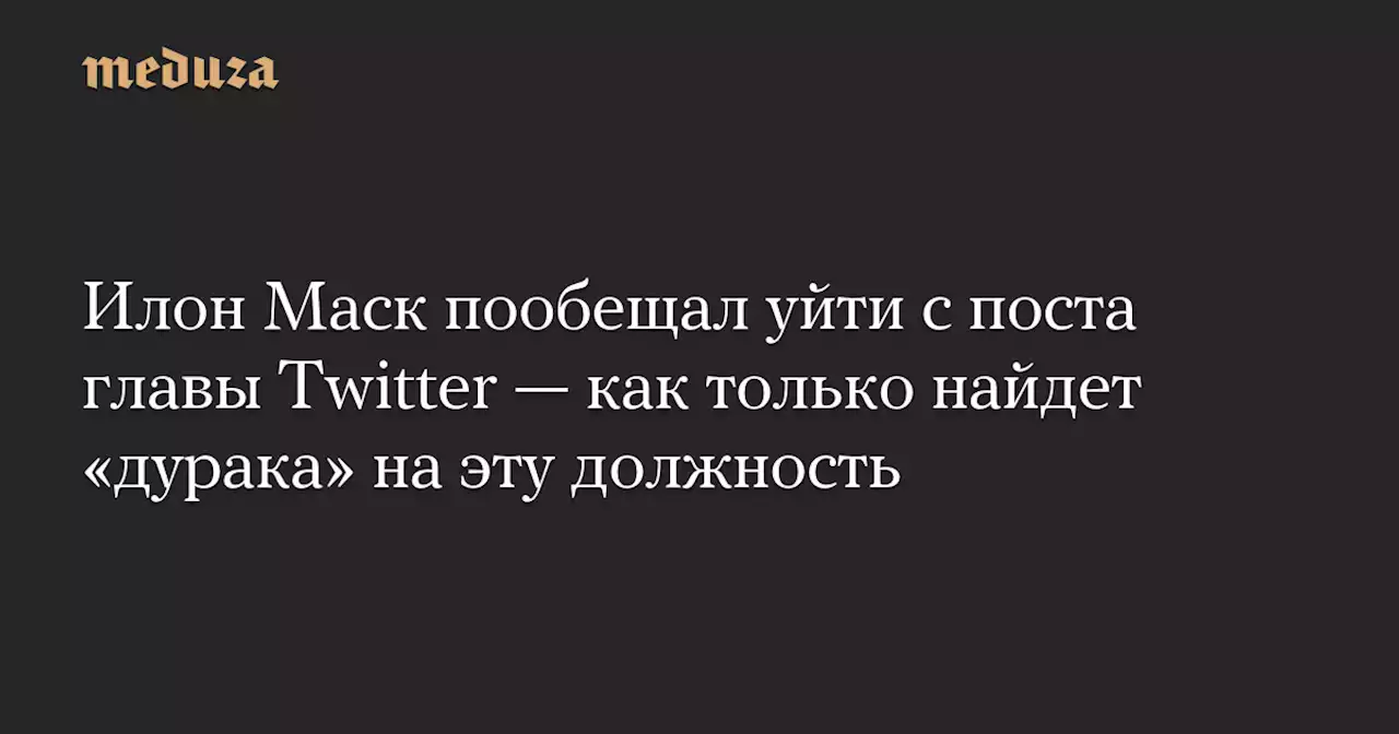 Илон Маск пообещал уйти с поста главы Twitter — как только найдет «дурака» на эту должность — Meduza