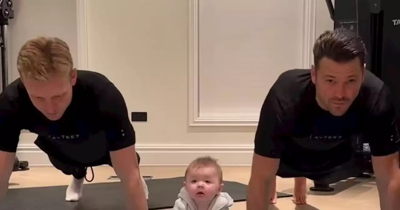 Mark Wright gets baby nephew to lend a helping hand during workout in video