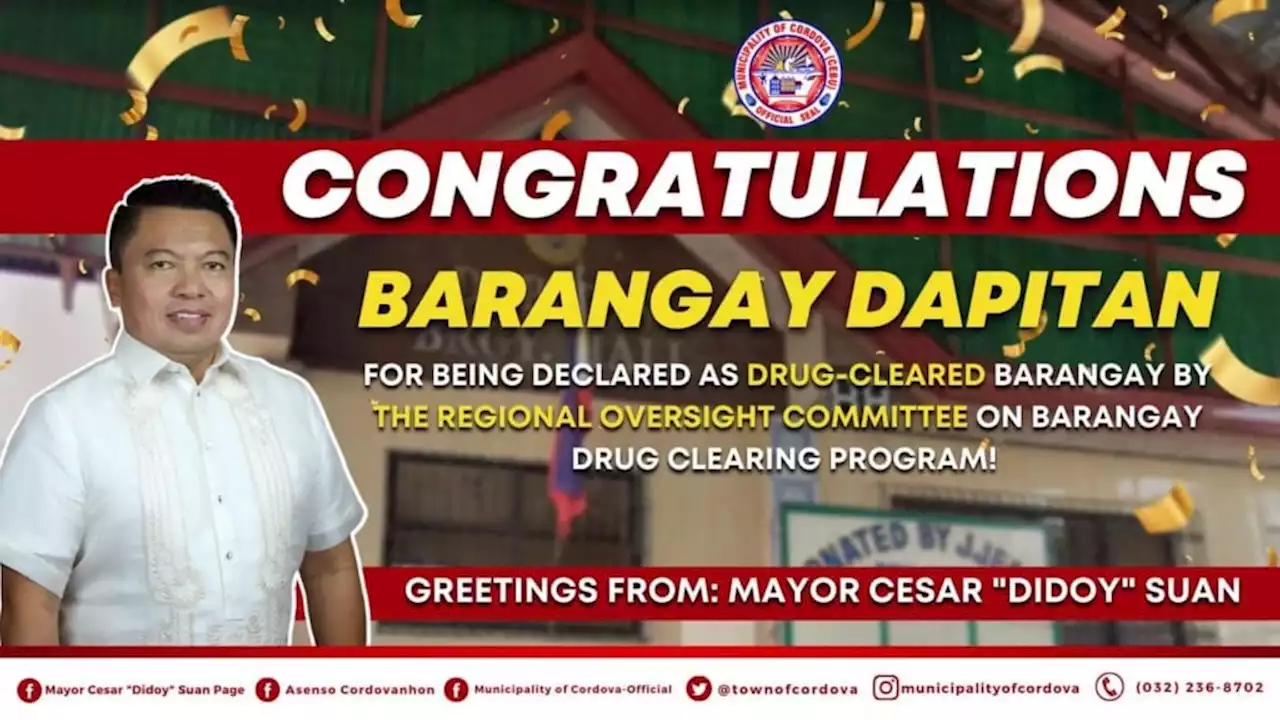 Dapitan of Cordova declared as drug-cleared barangay