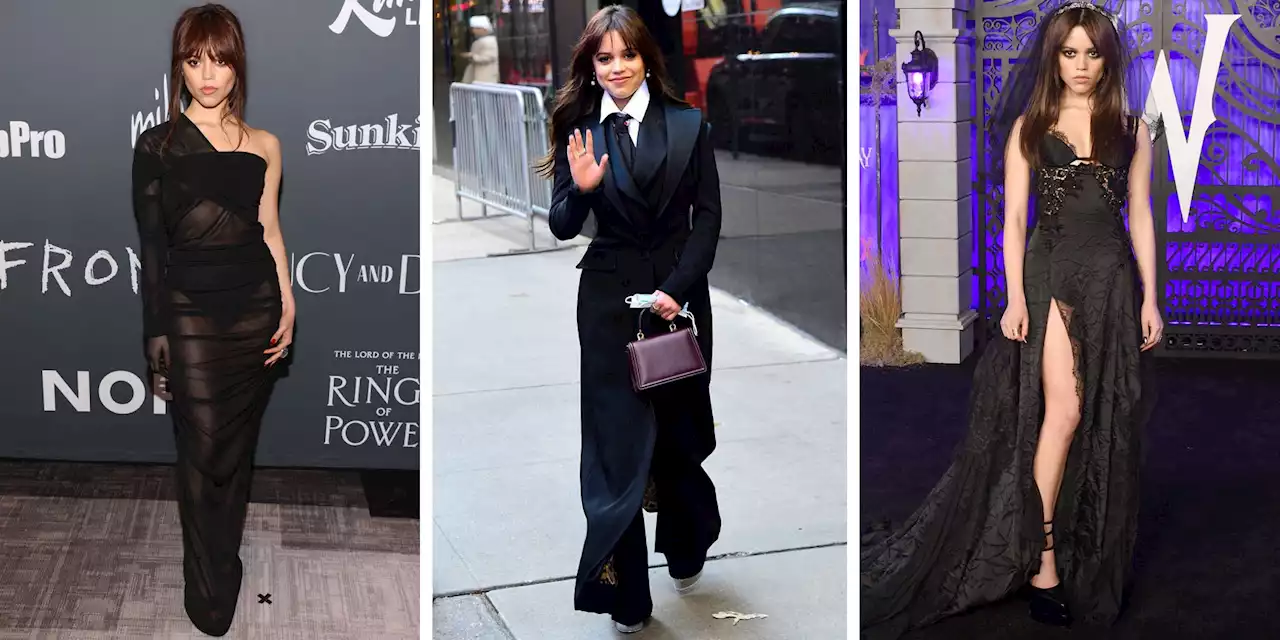 A Moment for Jenna Ortega's Flawless Goth-Glam Press Tour Looks