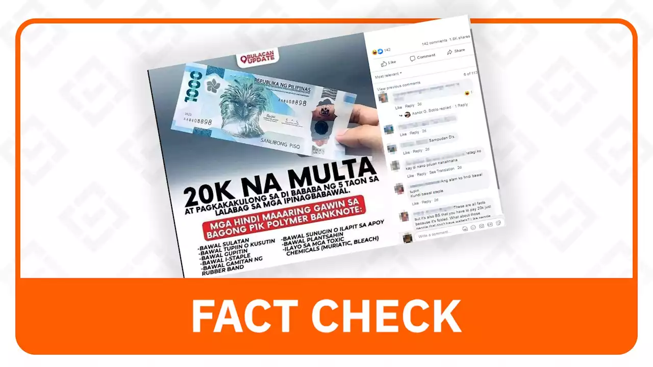 FACT CHECK: Hindi magmumulta kung itutupi ang P1,000 peso bill