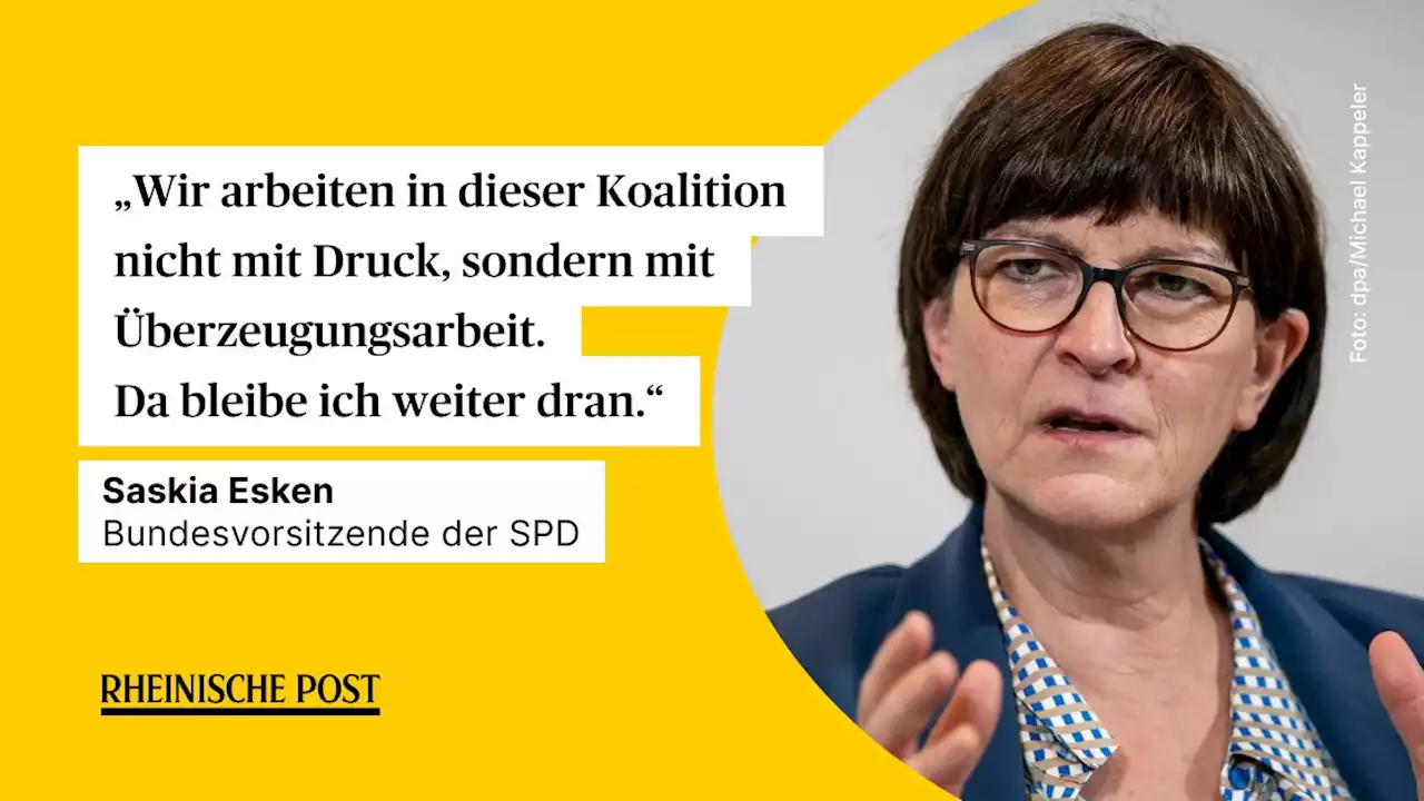 SPD-Chefin Saskia Esken: „Wir arbeiten in dieser Koalition nicht mit Druck“